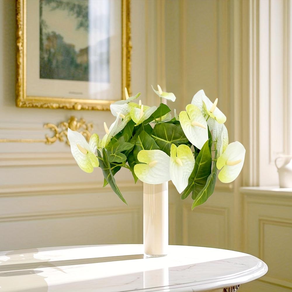 23.6inch Realistic Artificial Anthurium Lily Flowers Permanent Flower with Green Leaves for Home Decoration Wedding Bouquet