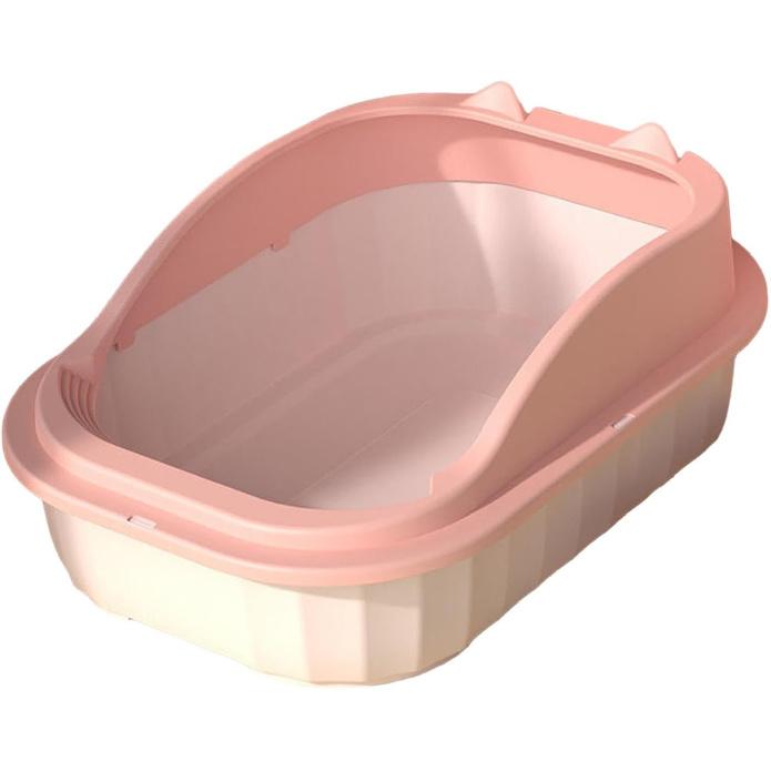 Cat Litter Box Open Top Pet Litter Tray High Sided Litter Pan Splashproof Cat Sand Box Bedpan Potty Toilet for Kitten Small Animals Hamsters, Pink L