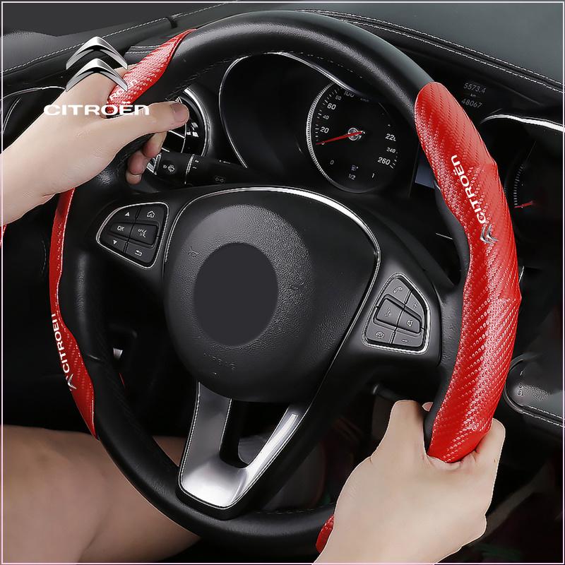2pcs Carbon Fiber Non-Slip Steering Wheel Cover Car Accessories for Citroen DS SPIRIT 2 3 4 5 6 7 DS2 DS3 DS4 DS5 DS6 DS7