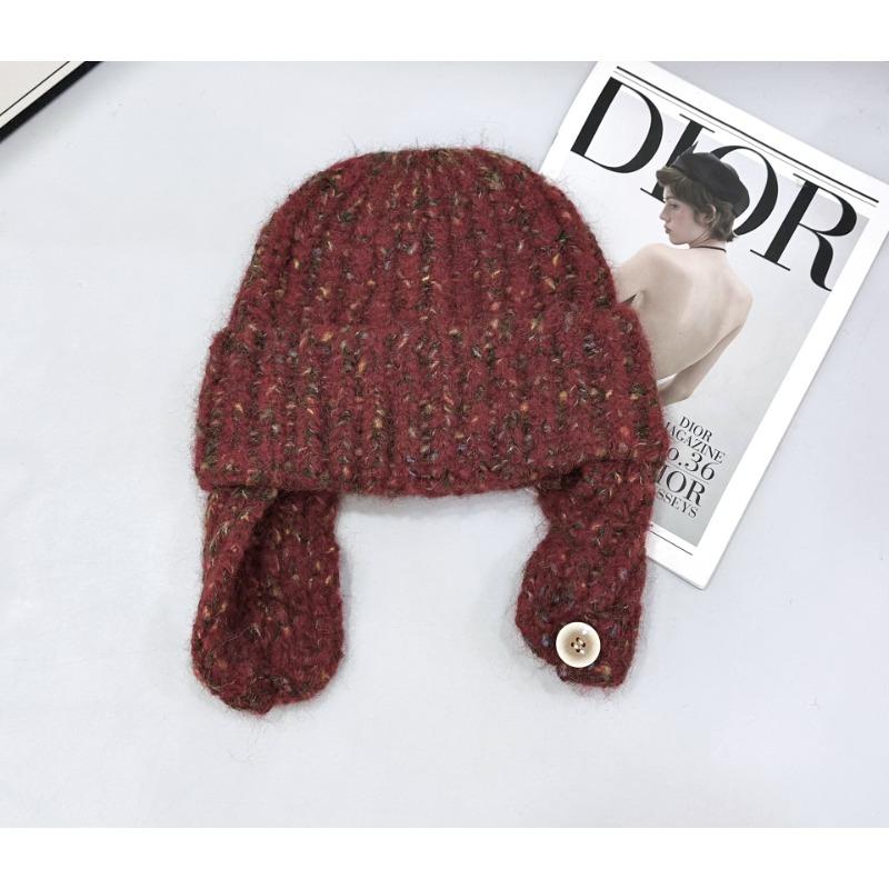 New snowflake point flanged wool hat women's autumn and winter warm knitted hat vertical strip bag head cold hat tide