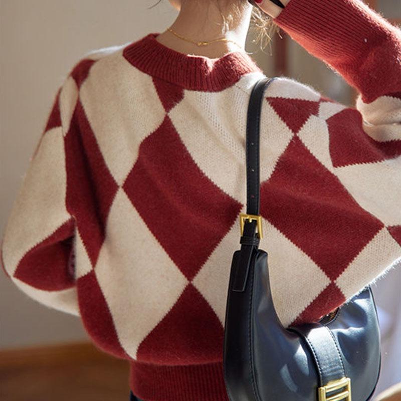 New Year Knitted Sweater Cardigan Women's Spring and Autumn Winter Retro V-neck Inner Top Coat