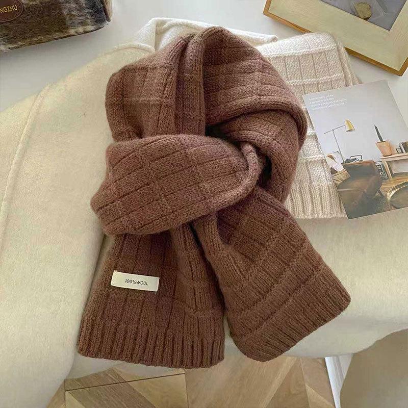 Women Warm Knitted Wool Scarf For Winter Solid Color Thickened Shawl Soft Scarves Cashmere Pashmina Neckerchief Blanket