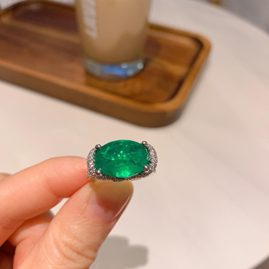 Jewelry Ring Women'S Imitation Color Treasure Ring Luxury Diamond-Set Women'S Dan Ring Main Stone 10 * 14