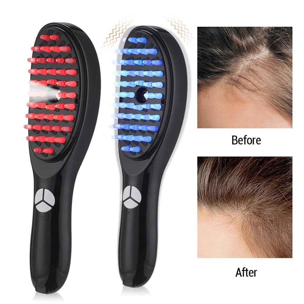 Head Massager Hair Comb Scalp Relaxation Treatment Brush Electric Vibration Growth Brush for Women Blue Red Light Therapy