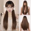 Cover Bangs Gradient Gray Long Silk Wigs High Temperature Chemical Fiber Wig Head Straight Hair