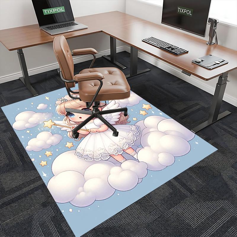 1pc Angel Wings Star Office Chair Mat Anime Cartoon Design, Non Slip Carpet for Home and Office Decor