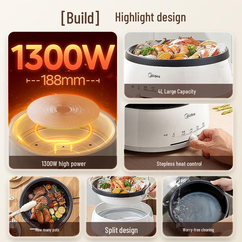 Midea 4L Multi-function Electric Hot Pot with Grill Plate