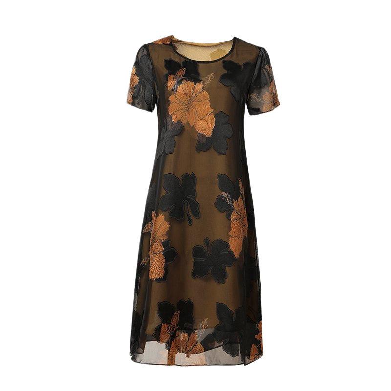 Women's Summer Floral Chiffon Dress - Loose Fit, Plus Size, Slimming, Korean Style for Middle-aged Mothers