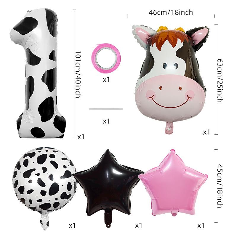 Temu Cow 40 Digital Set Farm Cow Theme Aluminum Film Balloon Set Children'S Birthday Party Arrangement