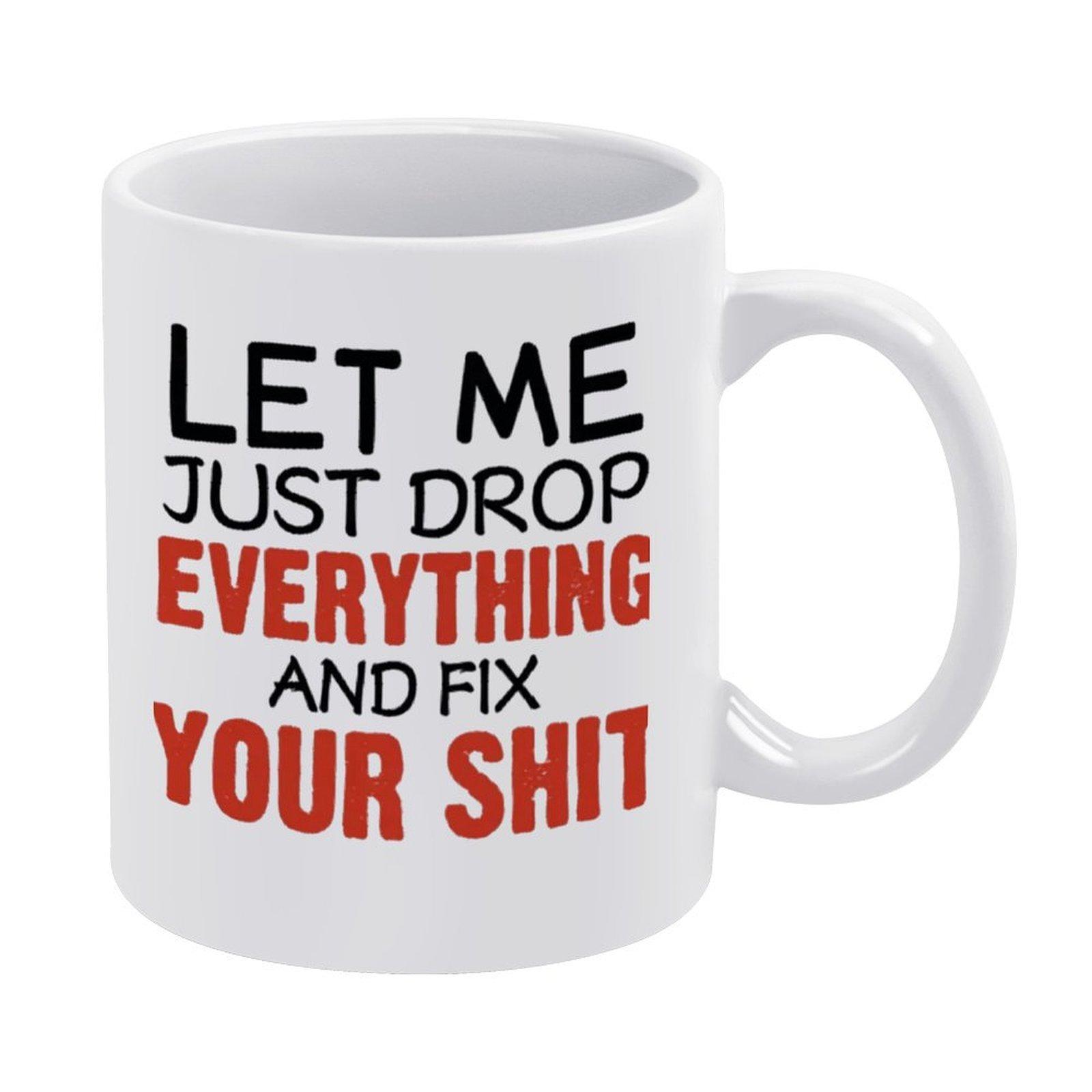 

1pc 11oz White Ceramic Mug, Double-Sided Humor Style Print, Heat Resistant Coffee Cup, Smooth Rim, Great Gift for Men Women Friends