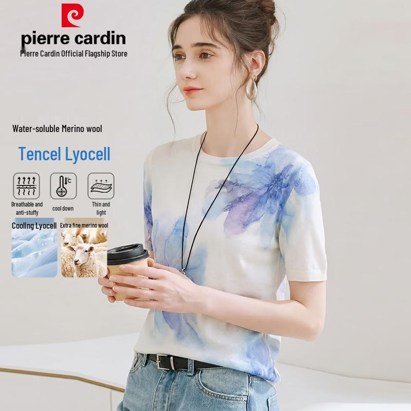 Pierre Cardin Women s Cooling Lyocell Merino Wool Blend Short Sleeve T-Shirt L