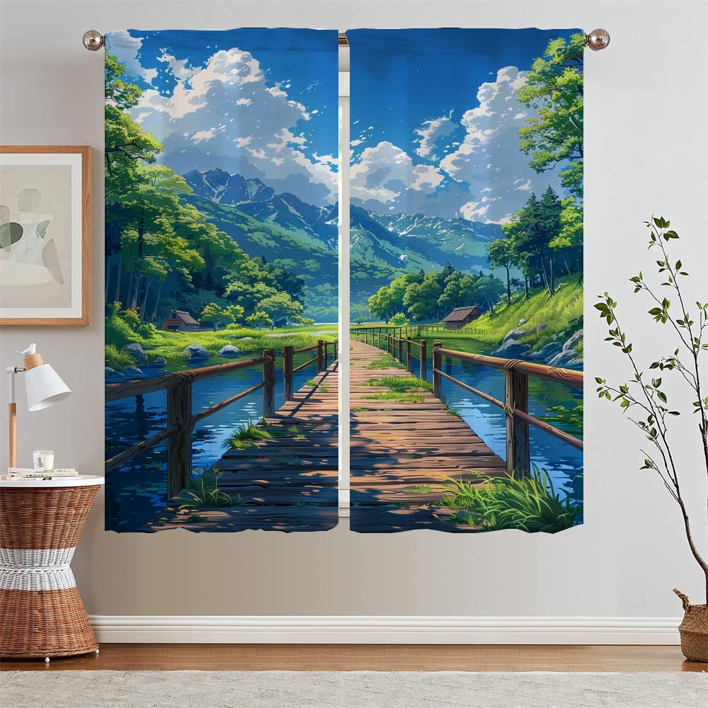 Healing Summer Scenery Kitchen Curtains Curtains for Living Room Modern Home Decoration Curls Blackout Curtain Tiebacks Blinds