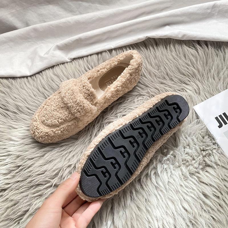 Women's Winter Warm Outdoor Shoes Plush Design British Style White Snow Boots Ladies' Casual Flats Large Size 41-43