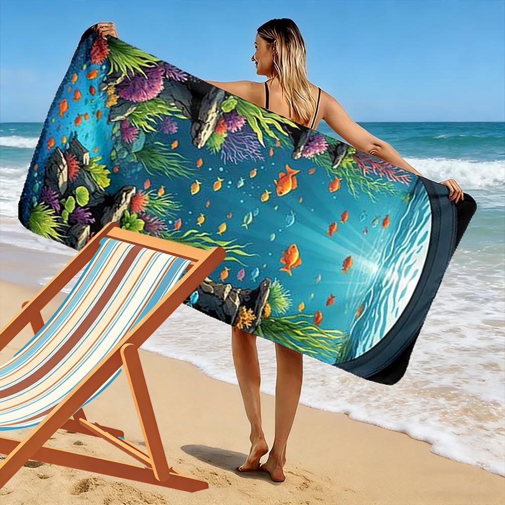 Underwater Coral Reef with Colorful Fish Beach towel quick-drying for travel outdoor sports jogging beach and swimming