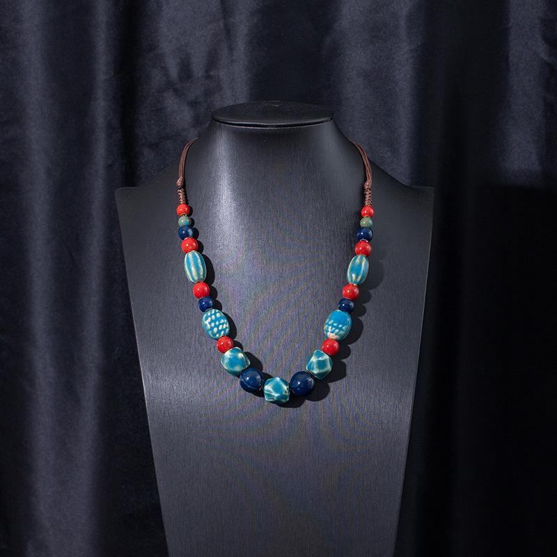 Jingdezhen Ceramic Non-Fading Necklace Ethnic Style Sweater Chain Antique Woven Rope Long Neck Chain
