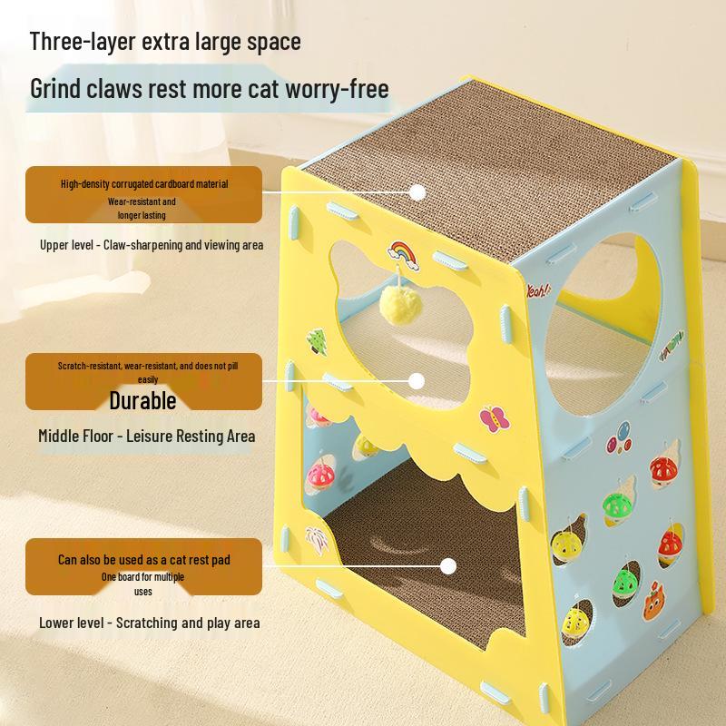 Multifunctional Cat Villa: Self-Amusement Toy with Scratching Board, Tunnel, Bed, and Climbing Frame for Boredom Relief