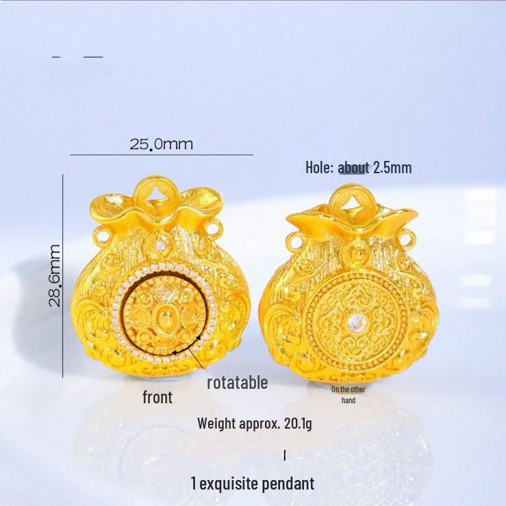 Sand Gold Rotatable Coin Pendant Necklace with Diamond Inlay - Chinese Style Money Bag Sweater Chain for Women