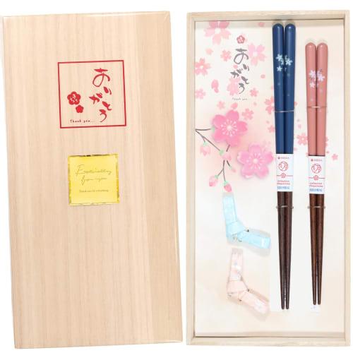 FlaColle "Thank You" Couple's Chopsticks and Chopstick Rest Set, Wakasa Lacquer, Chiyomusubi Design, Paulownia Wood Box, Stylish Gift Wrapping, with M