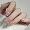 24Pz Unghie Finte Press On Quadrato Corto Occhio di Gatto Colorato Rosa Blush Glitter French Tip