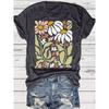 Women's Casual and Fashionable T-shirt with Plant and Flower Patterns Round Neck and Short Sleeves