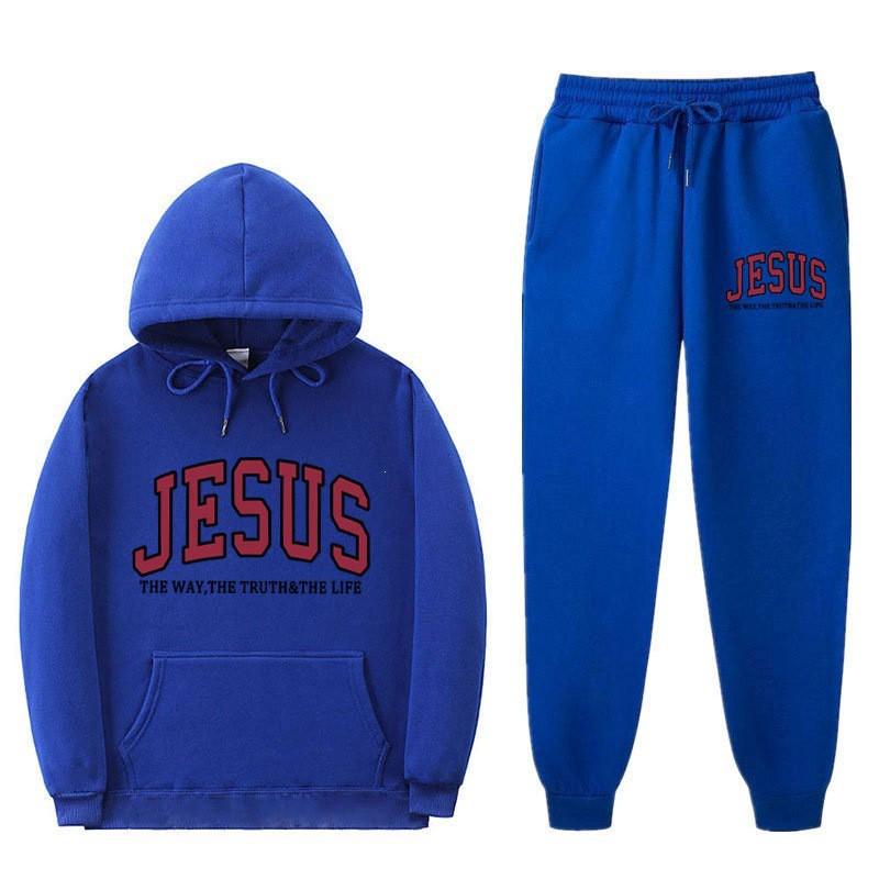 Letter Print Hoodie Sweatpants Set Men Women Casual Tracksuit Long Sleeve Sportswear