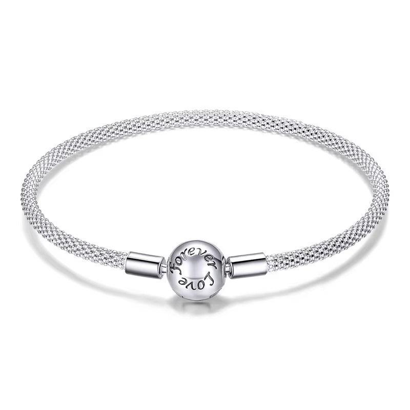 

BISAER 100% 925 Silver Basic Snake Chain Zircon Bracelets Blue Demon Eye Bracelet & Bangles Charm Sizes 17–21 Jewelry 17cm