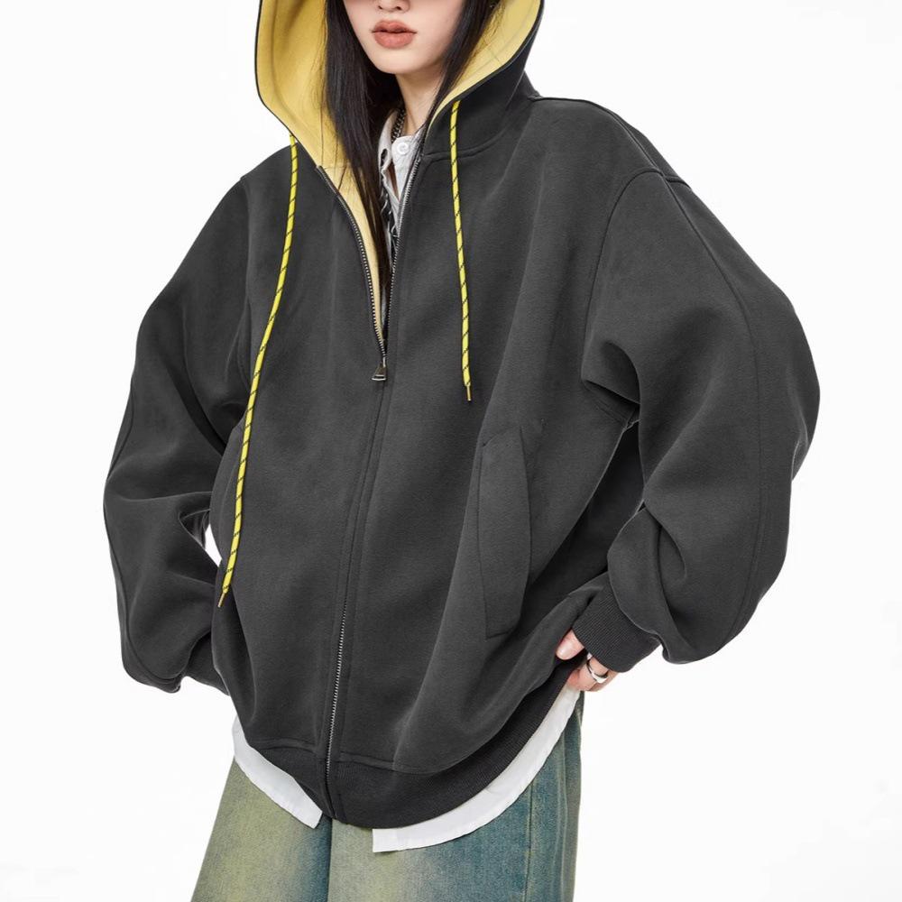 Unisex Retro Hooded Sweatshirt Jacket - Autumn 2025 Collection, Popular Loose-Fit Sport Cardigan Top