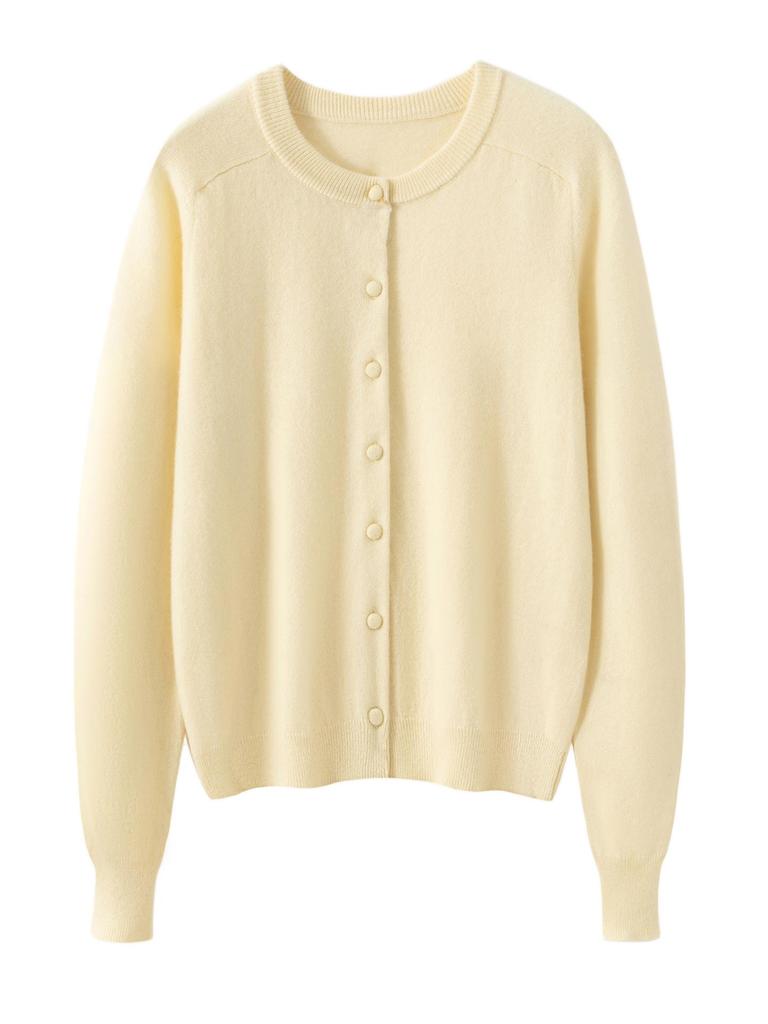 Women's Elegant Cashmere Cardigan - Round Neck, Saddle Shoulder, Versatile Single-Breasted Top for Autumn/Winter 2026