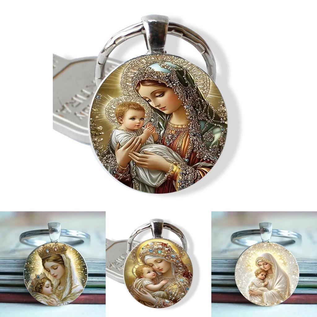 Blessed Virgin Mary Aluminum Round Keychain Gift For Religious Jewelry Collectors