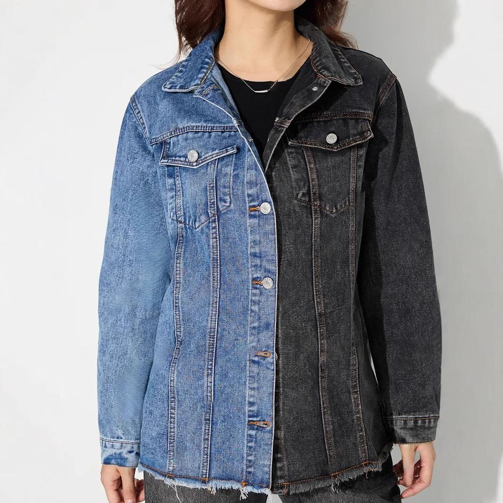 Women's Loose Colorblocking Lapel Denim Jacket