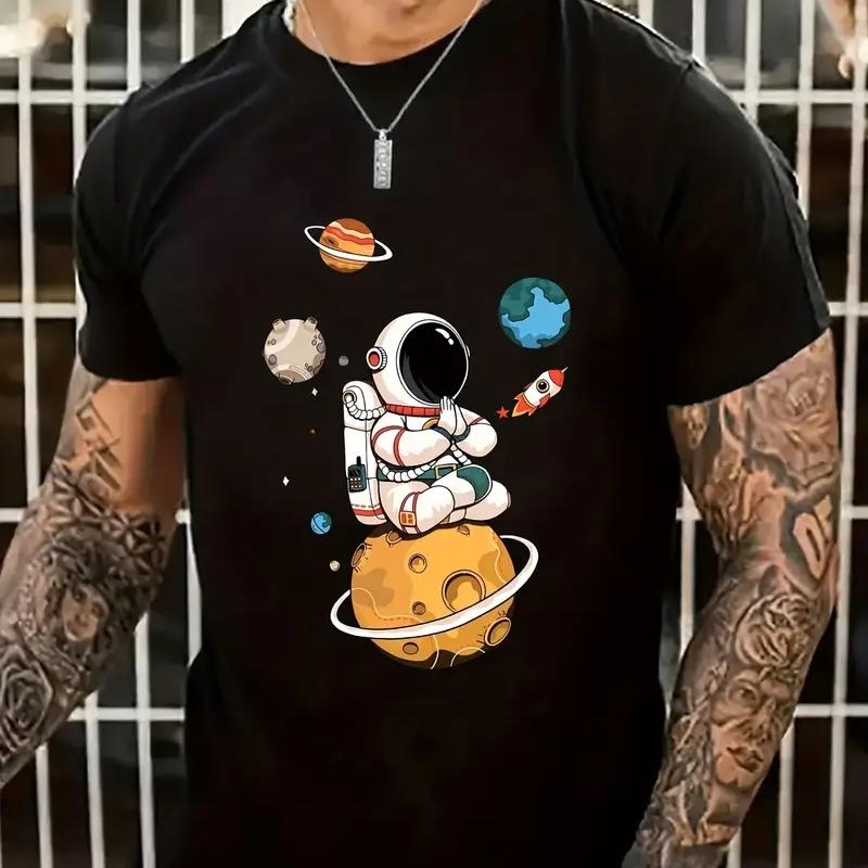 Astronaut Print Short Sleeve T Shirt Fashion Men's T-Shirt Summer Casual Tops Quick Dry Sports Shirt Oversized Tees For Men