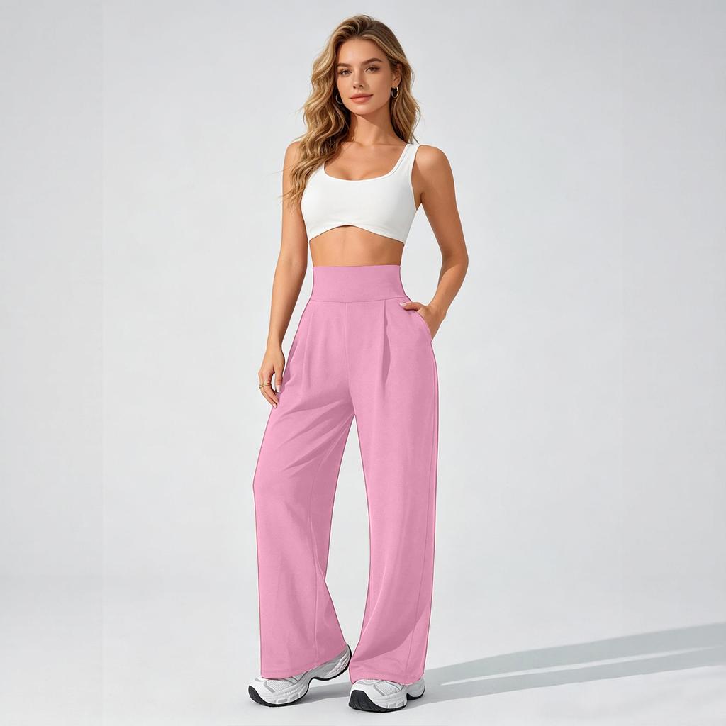 Hohe Taille Weites Bein Yogahosen für Damen Lockerer Schnitt Elastischer Bund Entspannte Lounge Trainingshosen mit Taschen