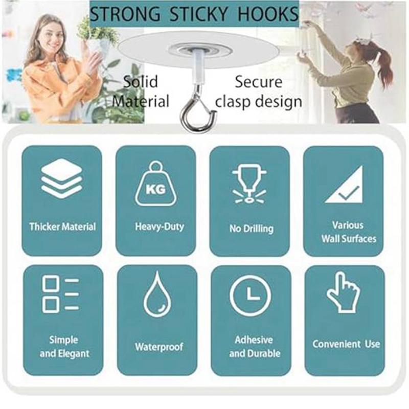 Good-10Pcs Adhesive Ceiling Hooks For Popcorn Concrete Textured Ceiling Wall Surface, No Drilling Self Adhesive Ceiling Hooks Du