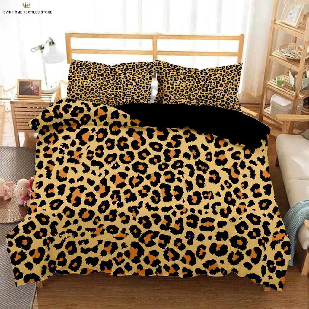 Black And White Leopard Animal Fur Texture 3D Printed Quilt Cover 100% Polyester Bedding Set Duvet Cover Pillowcase 3 Pieces