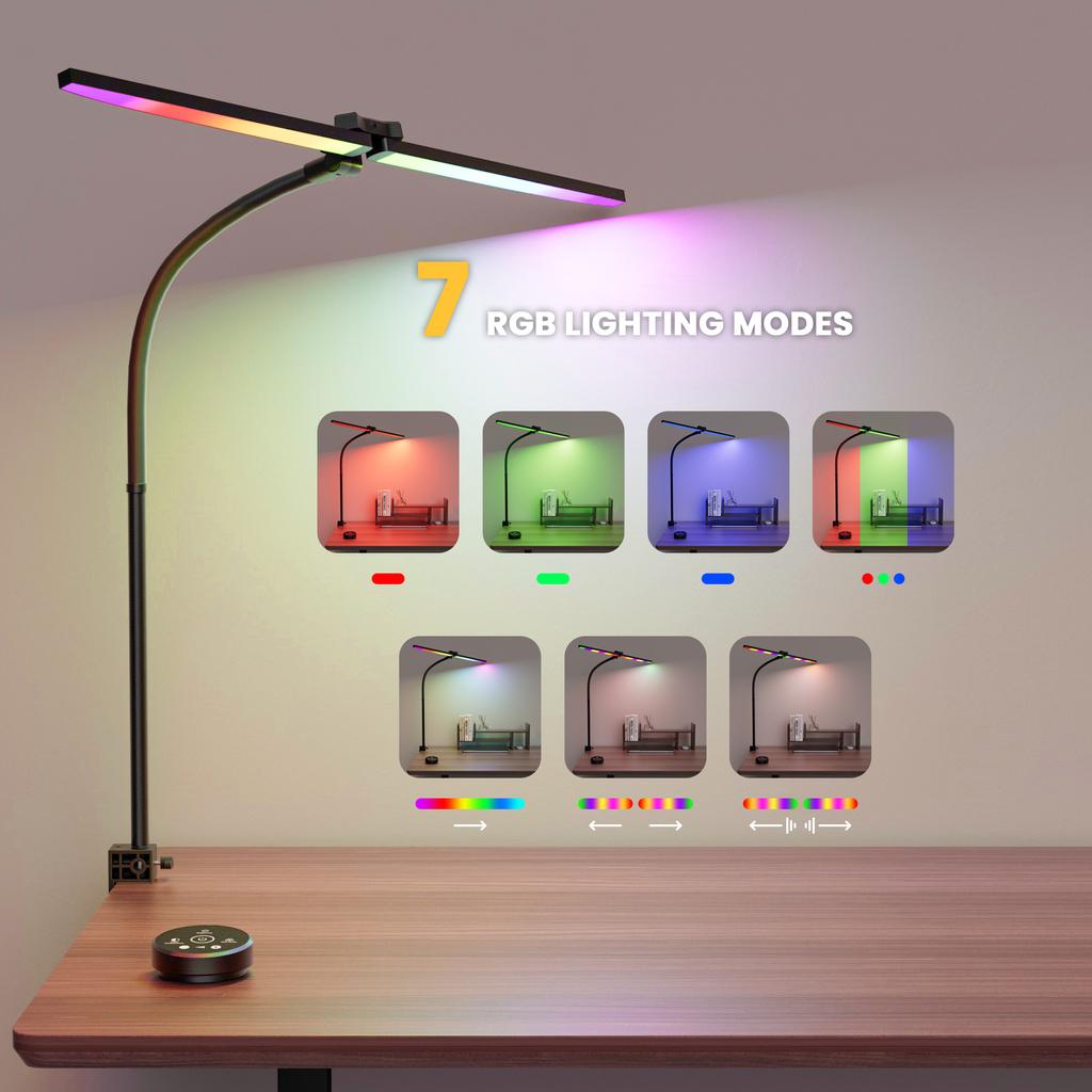 Stolní lampa s dvojitým otočným ramenem RGBCW LED kancelářské světlo RGB světlo měnící barvu, hudba, synchronizace dotyk