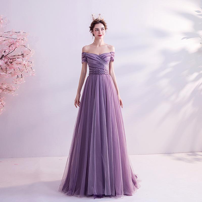 Art test dress 1011 new purple fairy elegant retro bridal wedding toast dress annual performance summer