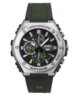 Montre homme chronographe analogique standard, bracelet en résine, cadran vert, quartz, MWA-300H-3AV, 100 m