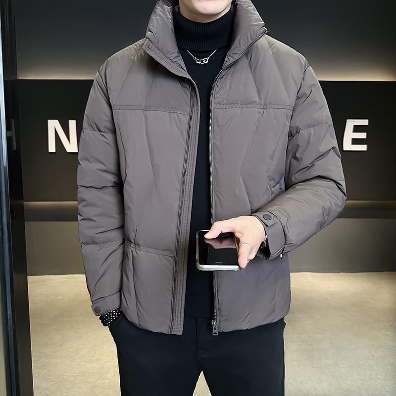 Herren Kurzmantel mit Stehkragen - Wintermodetrend 2025, Vielseitiger Verdickter Weißer Entendaunenmantel
