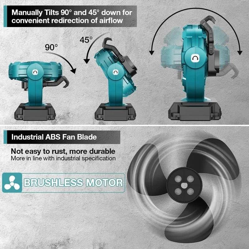 Indoor and Outdoor Construction Fan For Makita/Bosch 14.4V-18V Li-ion Battery AC/DC Power Tool Fan UK/US/EU Plug Brushless Motor