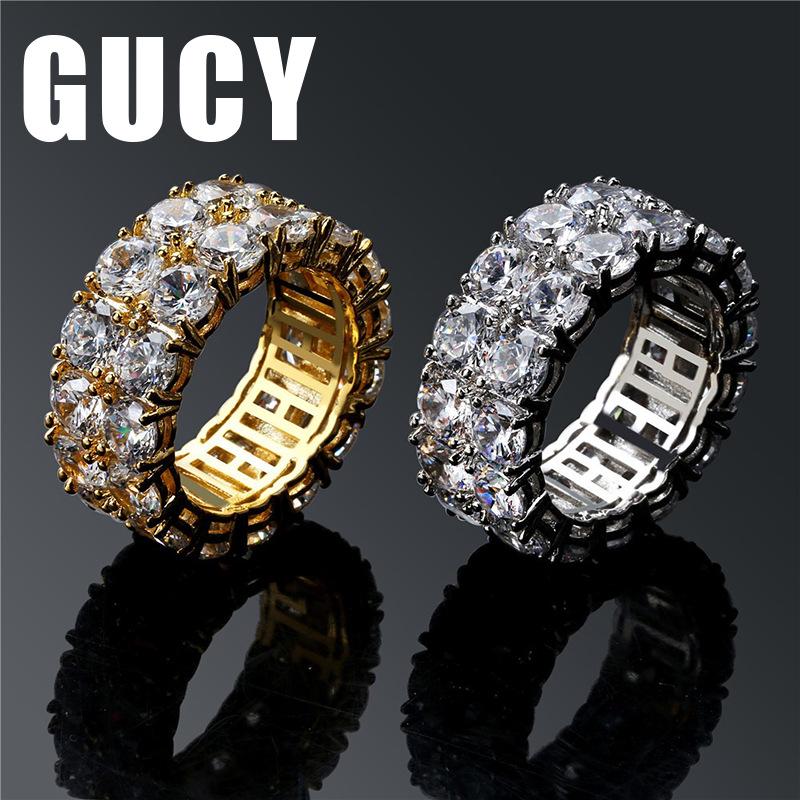 

Trendy Electroplated Double-Row Zircon Ring: Versatile European & American Hip-Hop Couple Jewelry Size 12 золотий