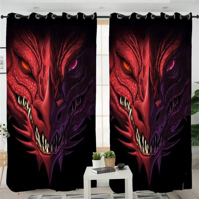 Zasłony 3D Dark Dragon Starożytne święte zasłony rodzinne Dragon 2 panele Pokój dziecięcy Salon Sypialnia Balkon Dekoracja Zasłony