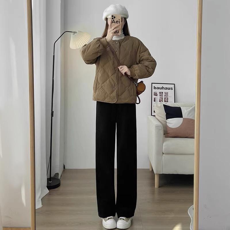 High-Waist Maternity Wide-Leg Trousers - Warm Velvet, Autumn/Winter Style