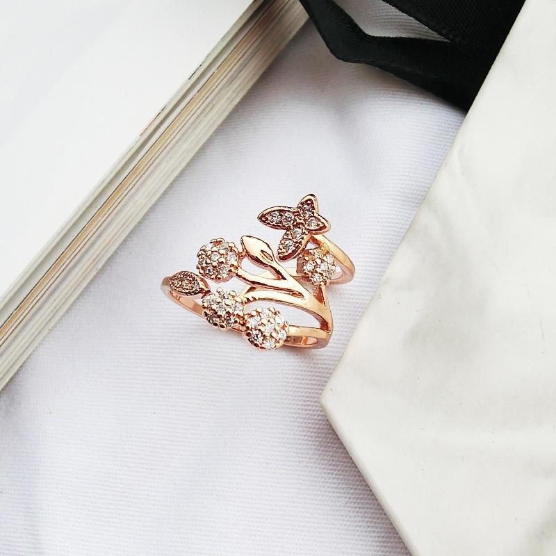 Luxury Crystal Butterfly Tree Leaf Wedding Rings for Women Fashion White Crystal Opening Finger Ring Engagement Party Jewelry