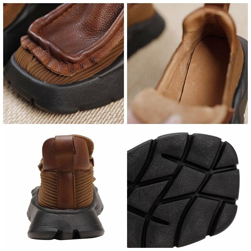 Fujin 4,5 cm Ergonomisk, myk gummisåle Flats Fritid Loafer Kvinne Behagelig Strikket Stretch Stoff Ekte Skinn Høstsko