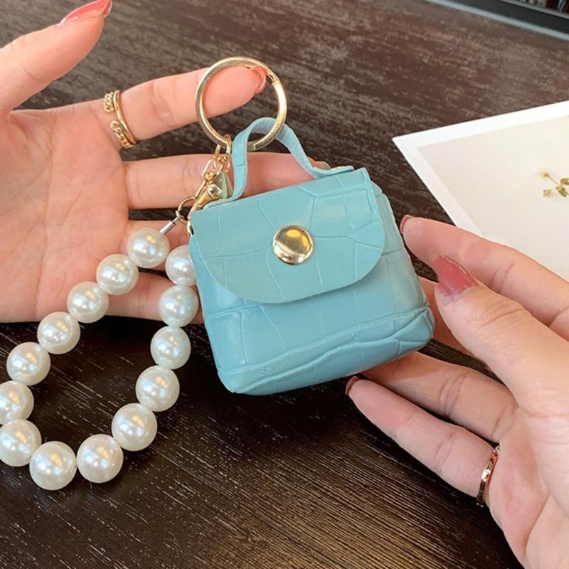 Elegant Pearls Bag Pendant Keychain Decoration Hand Making Earphone Storage Accessory Keys Jewelry Mini Leathers Bags