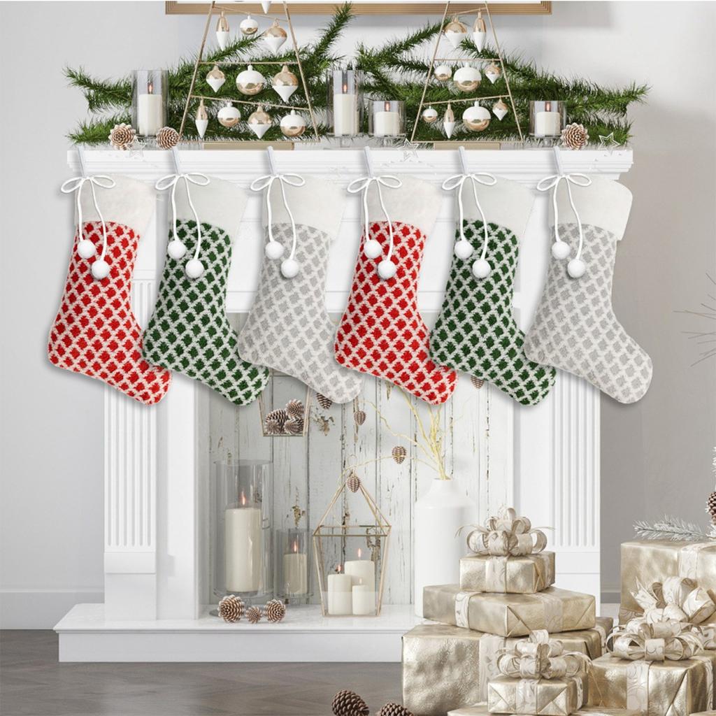 Christmas Diamond-patterned Plush Socks, Candy Boots, Holiday Gift Bags, Christmas Tree Decorative Socks, Decorative Bags(3pc)
