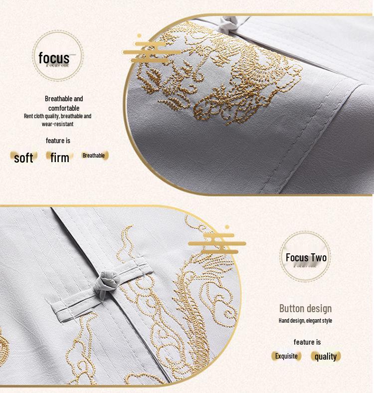 Set Hanfu Stil Tang pentru Bărbați cu Mânecă Lungă - Cămașă de Vară pentru Tai Chi & Budist Laic