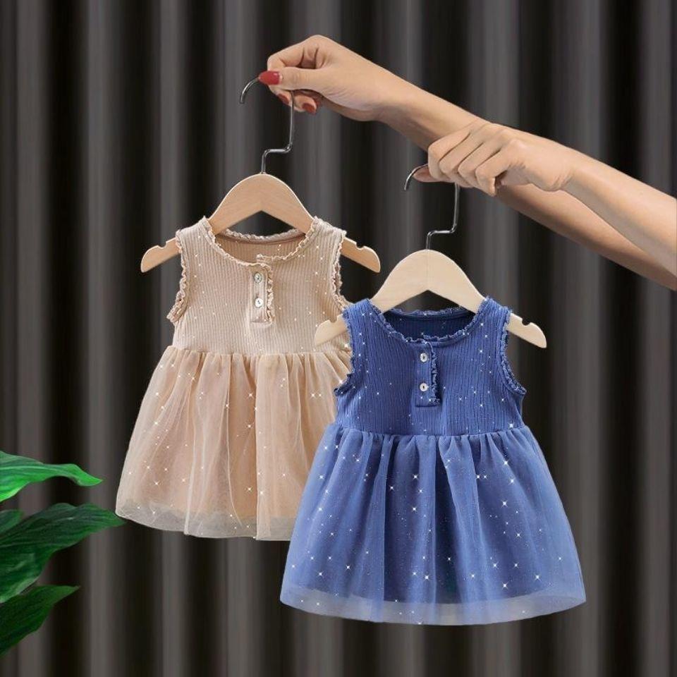 Girls Dress Summer Fashion Mesh Dress Slip Princess Dress Ruffled Sleeveless A-line Dress