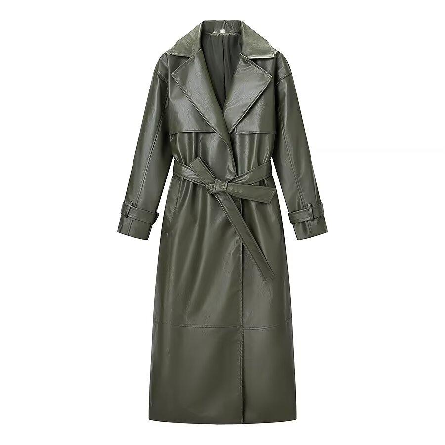 European and American style, new women's clothing, fashionable, casual, versatile, fashionable, long leather coat