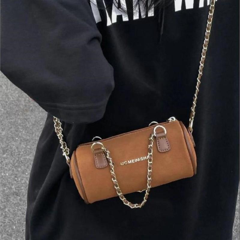 Retro Chain Cylinder Handbag Women Leather Frosted Large Capacity Shoulder Bag Ladies High End Fashion Pillow Crossbody Bag 2025